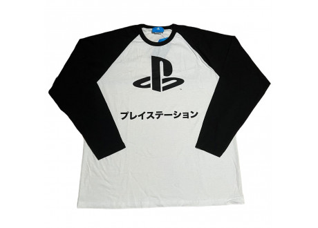 Лонгслив Baseball Long-Sleeve Shirt Playstation - PS Logo with Japanese Text, White/Black Size M