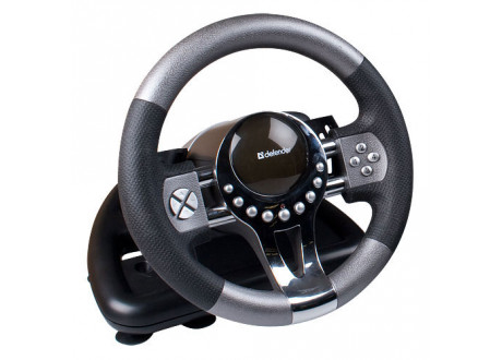 Игровой руль DEFENDER Forsage GTR USB, 12 кнопок, рычаг передач,педали, черный/серый (1/2)