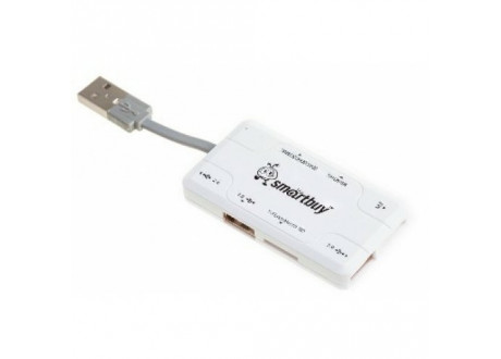 Картридер + Хаб Smartbuy 750, USB 2.0 3 порта+SD/microSD/MS/M2 Combo (SBRH-750-W), белый (1/5)
