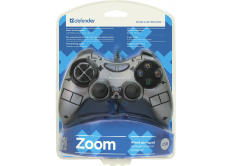 Проводной геймпад DEFENDER Zoom USB Xinput, 10 кнопок, 2 стика, USB, серый (1/40)