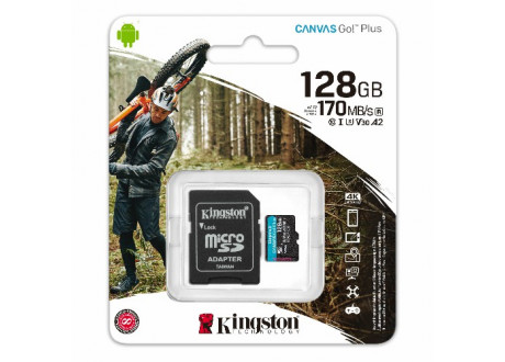 MicroSD  128GB  Kingston Class 10 Canvas Go Plus UHS-I U3 V30 A2 (170/70 Mb/s) + SD адаптер